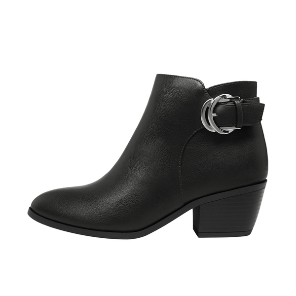 Chunky Pointed Toe Ankle Boots - BLACK PU - 1